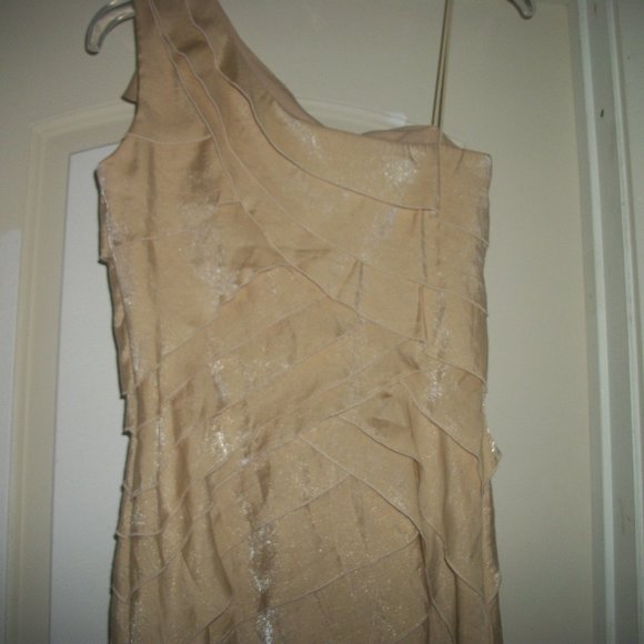 SWEET BEIGE SEMI RUFFLES TIERED ONE SHOULD DRESS 4 - Picture 6 of 6